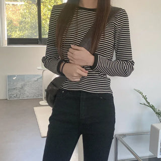 Cotton striped long-sleeved T-shirt