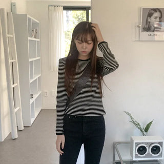 Cotton striped long-sleeved T-shirt
