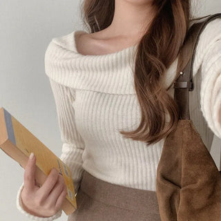 Ribbed Spun Off-Shoulder Long-Sleeve T-Shirt