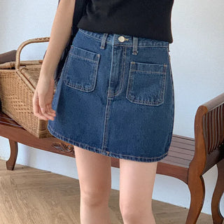 Denim pocket mini skirt