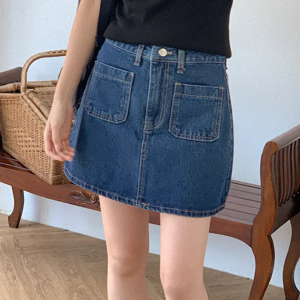 Denim pocket mini skirt