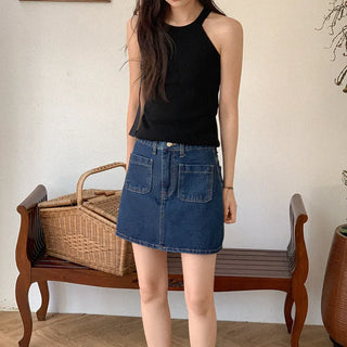 Denim pocket mini skirt
