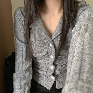 Ribbed Shirring Cardigan