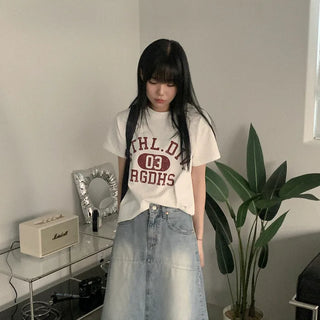 Cotton Vintage Lettering Short-Sleeve T-Shirt