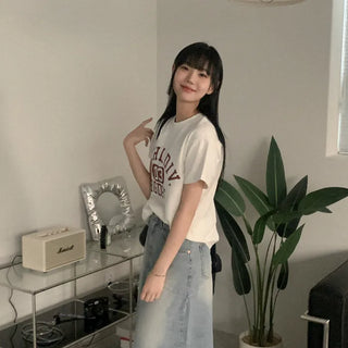 Cotton Vintage Lettering Short-Sleeve T-Shirt