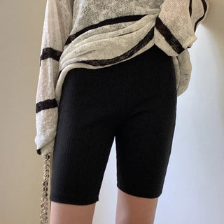 5/8 length high-waisted ribbed biker pants