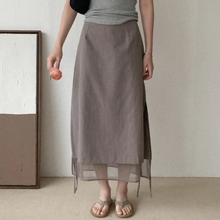 Shirred layered long skirt