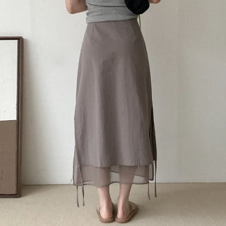 Shirred layered long skirt