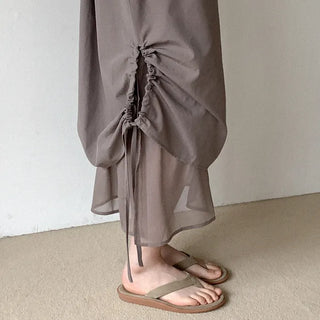 Shirred layered long skirt