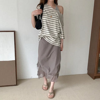 Shirred layered long skirt