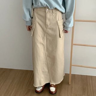 Cotton cargo long skirt