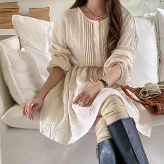 Cotton tunic with pleats