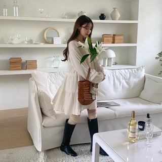 Cotton tunic with pleats
