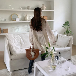 Cotton tunic with pleats