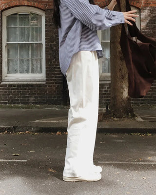Wide cotton slacks with pleats