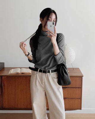 Striped turtleneck T-shirt