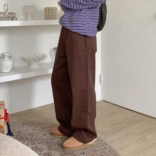 Fleece-lined wide chino pants