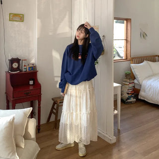Lace tiered long skirt