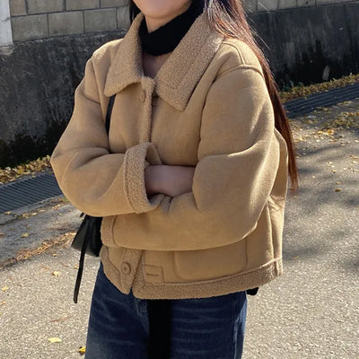 Fur Boa Collar Basic Shearling Coat