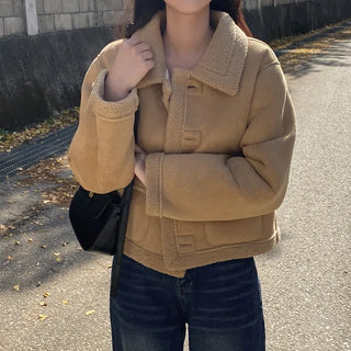 Fur Boa Collar Basic Shearling Coat