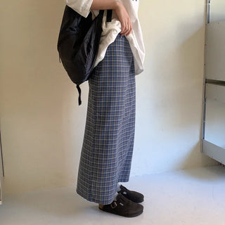 Checked long skirt