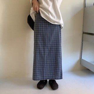 Checked long skirt