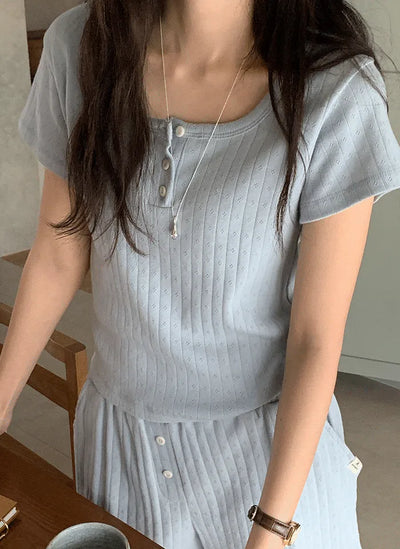 Punched Button Short-Sleeve T-Shirt