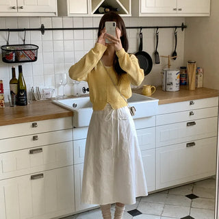 [Lined] A-line cotton ribbon long skirt