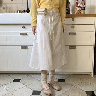[Lined] A-line cotton ribbon long skirt