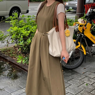 Belted long camisole dress