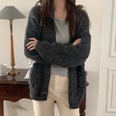 Twist knit hooded cardigan