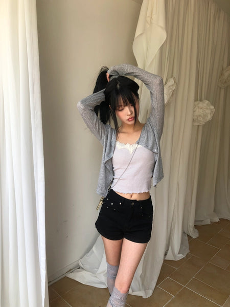 See-through ribbed cardigan