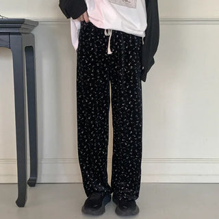Flower Velour/Velvet Elastic Waist Pants