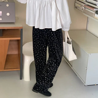 Flower Velour/Velvet Elastic Waist Pants