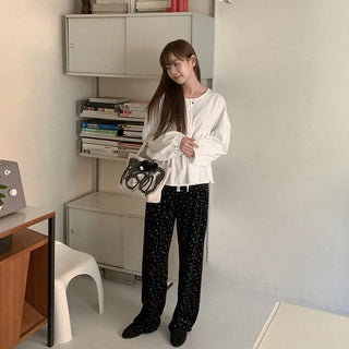 Flower Velour/Velvet Elastic Waist Pants
