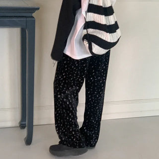 Flower Velour/Velvet Elastic Waist Pants