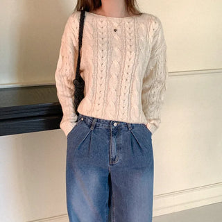 Wool twist boat neck knit