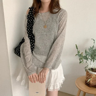 Linen boat neck long-sleeved T-shirt