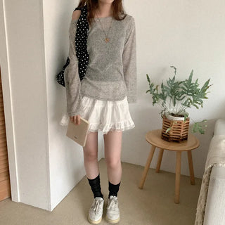 Linen boat neck long-sleeved T-shirt