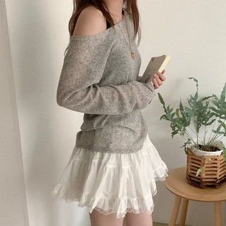 Linen boat neck long-sleeved T-shirt
