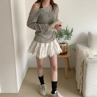 Linen boat neck long-sleeved T-shirt