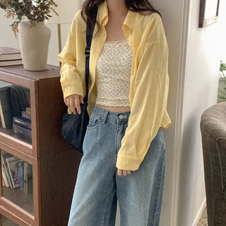 Linen slit cropped shirt