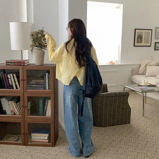 Linen slit cropped shirt
