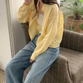 Linen slit cropped shirt