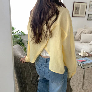 Linen slit cropped shirt