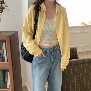 Linen slit cropped shirt