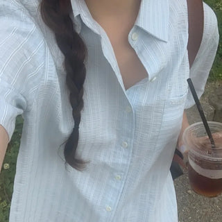 Striped Border Stitch Short-Sleeve Shirt