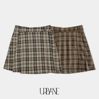 A-line checkered pleated mini skirt