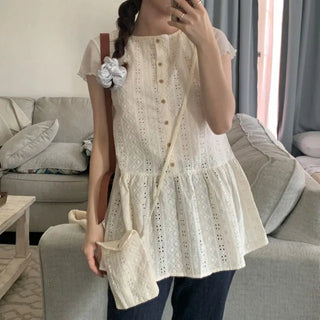 [Mini Bag Set] Perforated Layered Flare Sleeveless Top