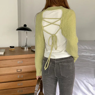 Wool eyelet bolero knit